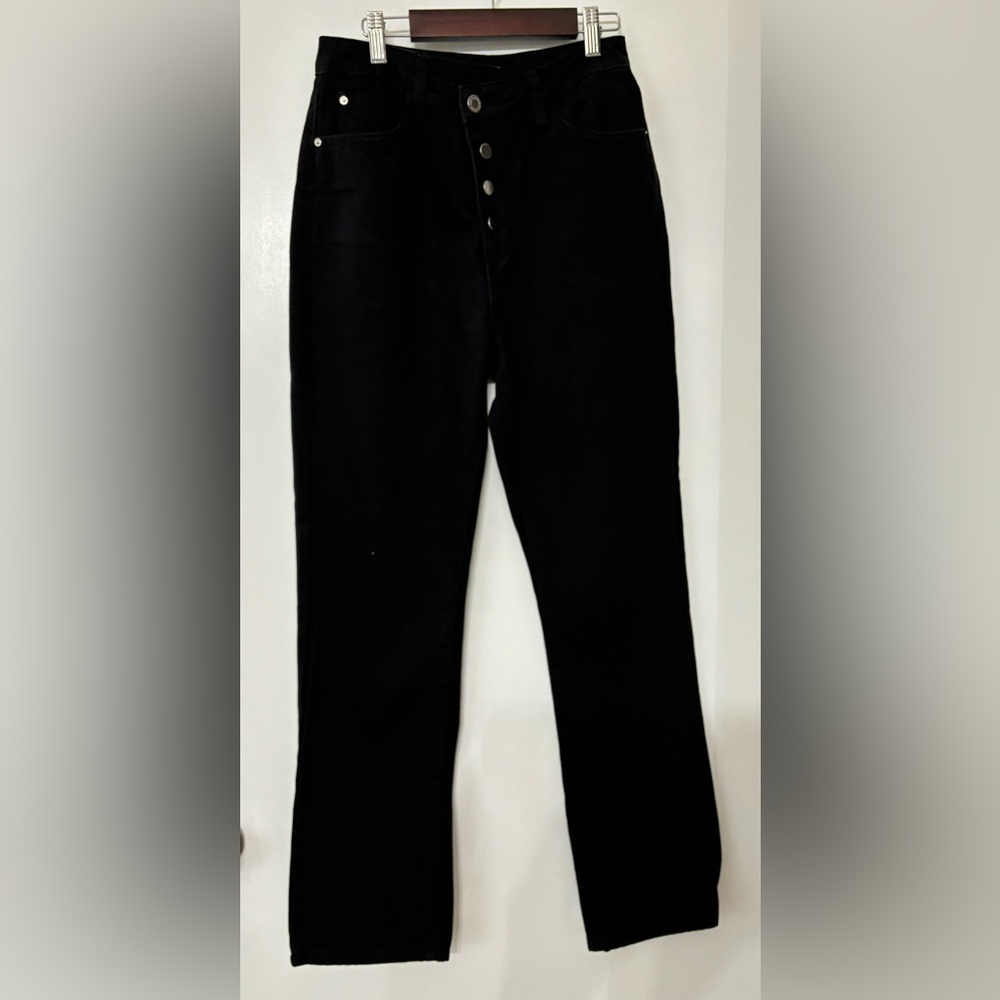We Wore What Women Black Button Fly Cotton Straight Leg Jeans Denim Size 25